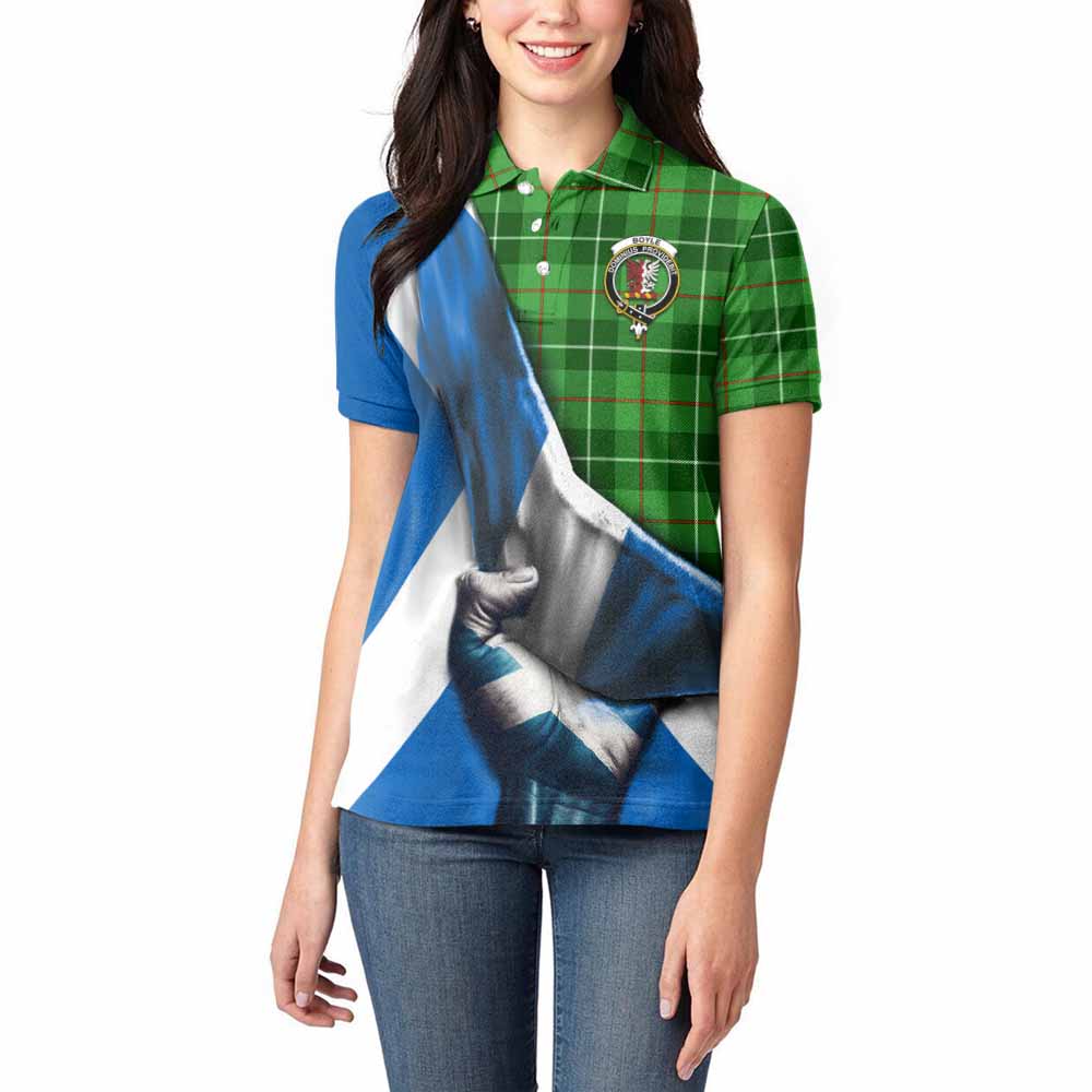 Tartan Vibes Clothing Boyle Tartan Women's Polo Shirt with Family Crest Scotland Patriotic Style