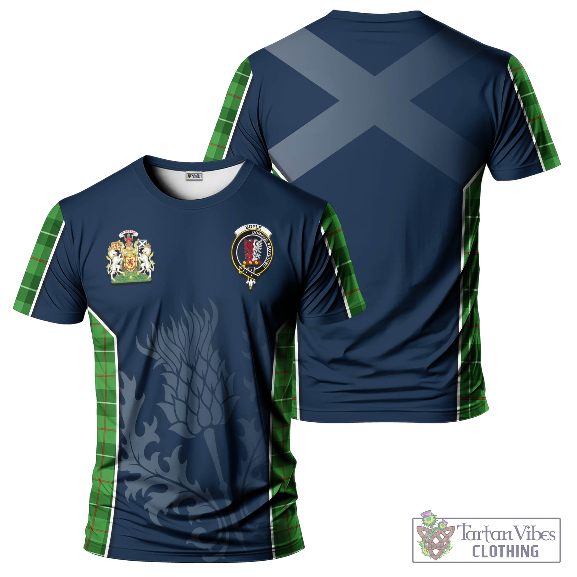 Tartan Vibes Clothing Boyle Tartan T-Shirt with Family Crest and Scottish Thistle Vibes Sport Style