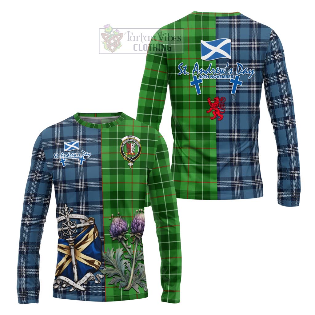 Tartan Vibes Clothing Boyle Tartan Long Sleeve T-Shirt Happy St. Andrew's Day Half Tartan Style