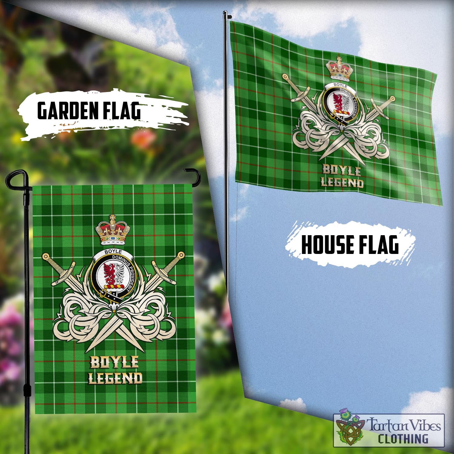 Tartan Vibes Clothing Boyle Tartan Flag with Clan Crest and the Golden Sword of Courageous Legacy