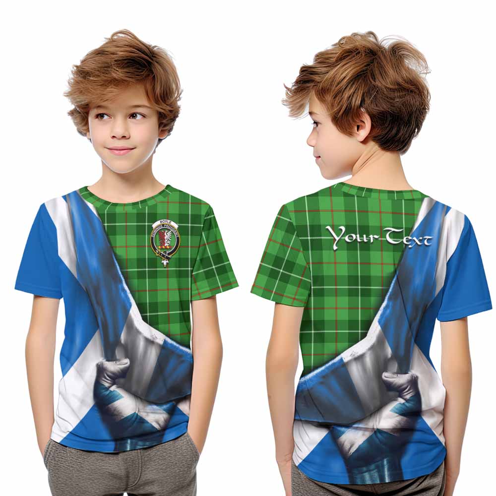 Tartan Vibes Clothing Boyle Tartan Kid T-Shirt with Family Crest Scotland Patriotic Style