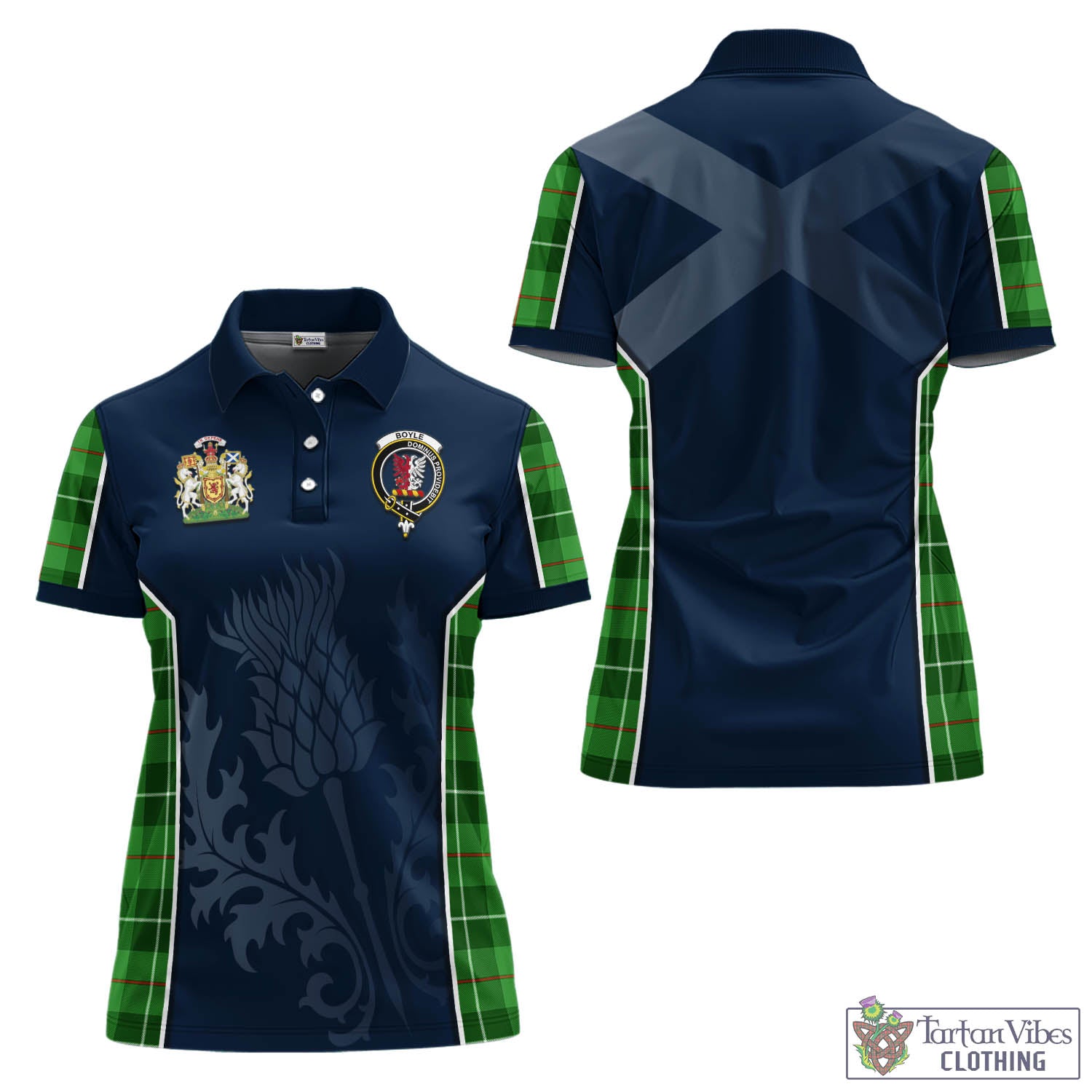 Tartan Vibes Clothing Boyle Tartan Women's Polo Shirt with Family Crest and Scottish Thistle Vibes Sport Style