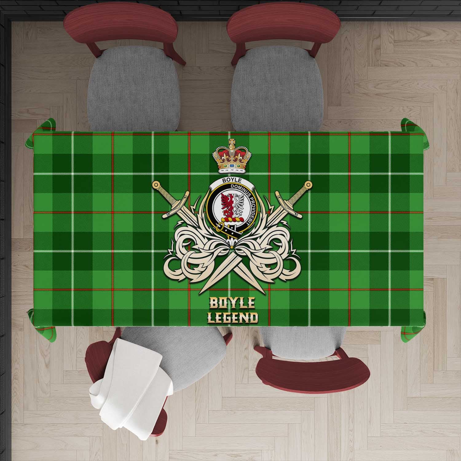 Tartan Vibes Clothing Boyle Tartan Tablecloth with Clan Crest and the Golden Sword of Courageous Legacy