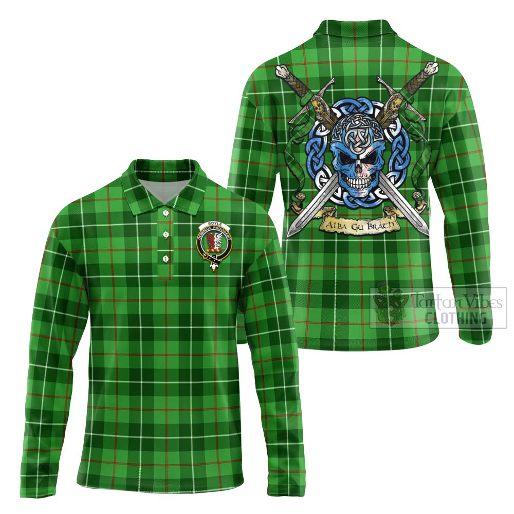 Tartan Vibes Clothing Boyle Tartan Long Sleeve Polo Shirt with Family Crest Celtic Skull Style