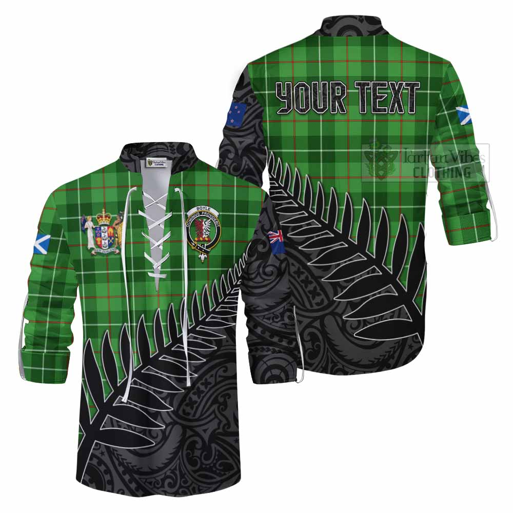 Tartan Vibes Clothing Boyle Crest Tartan Ghillie Kilt Shirt with New Zealand Silver Fern Half Style