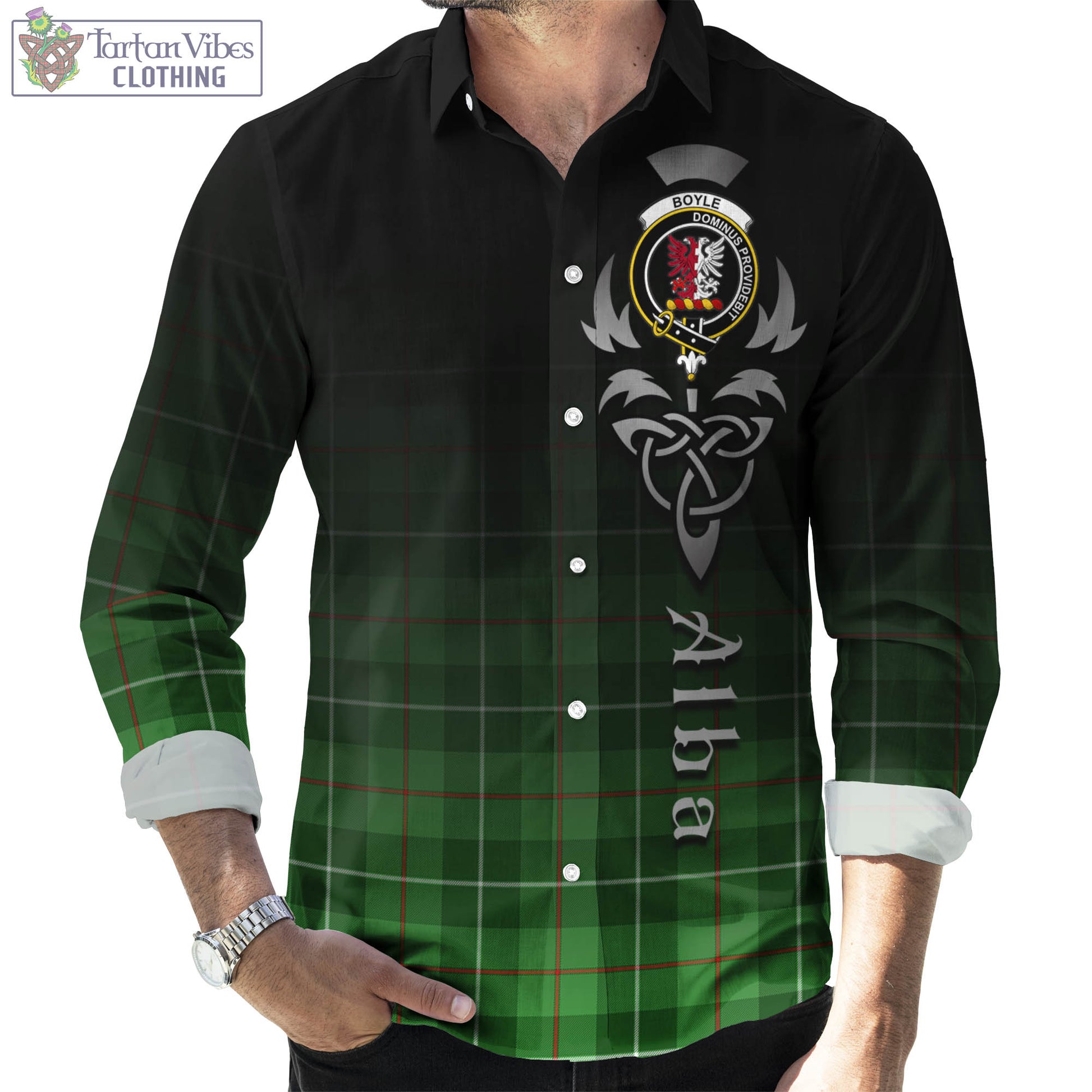 Tartan Vibes Clothing Boyle Tartan Long Sleeve Button Up Featuring Alba Gu Brath Family Crest Celtic Inspired