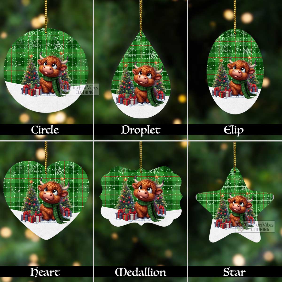 Tartan Vibes Clothing Boyle Tartan Christmas Aluminium Ornament with Adorable Highland Coo