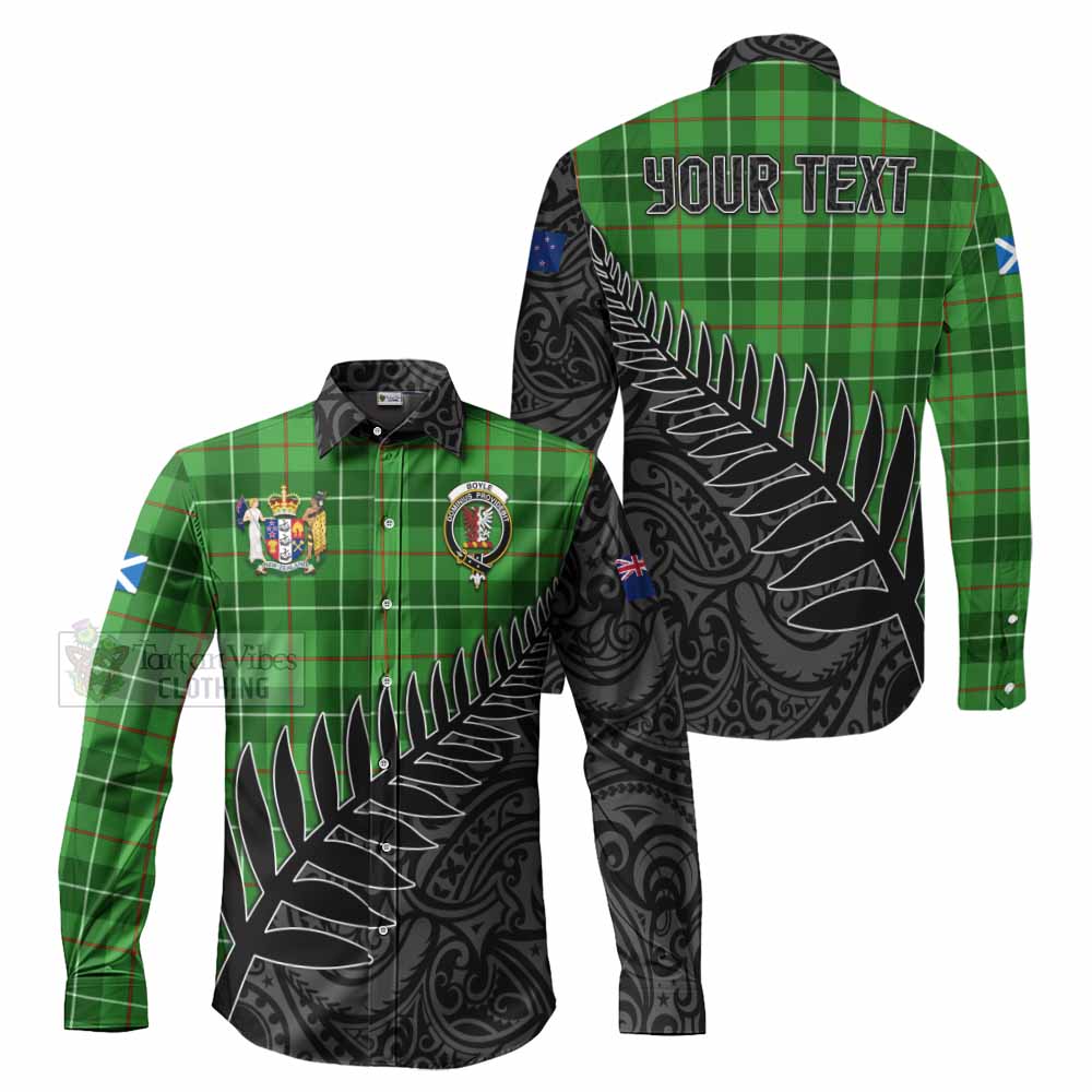 Tartan Vibes Clothing Boyle Crest Tartan Long Sleeve Button Shirt with New Zealand Silver Fern Half Style