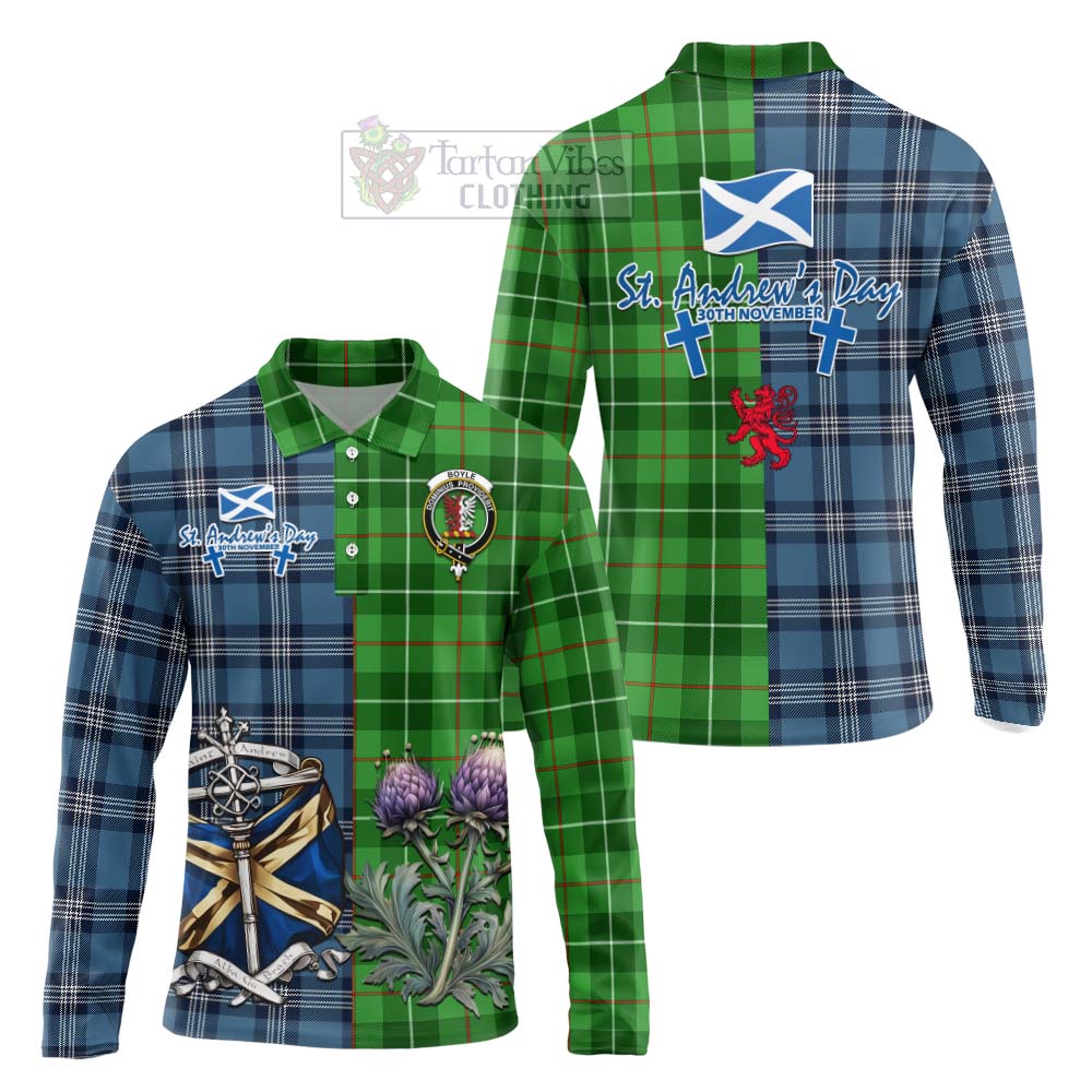 Tartan Vibes Clothing Boyle Tartan Long Sleeve Polo Shirt Happy St. Andrew's Day Half Tartan Style