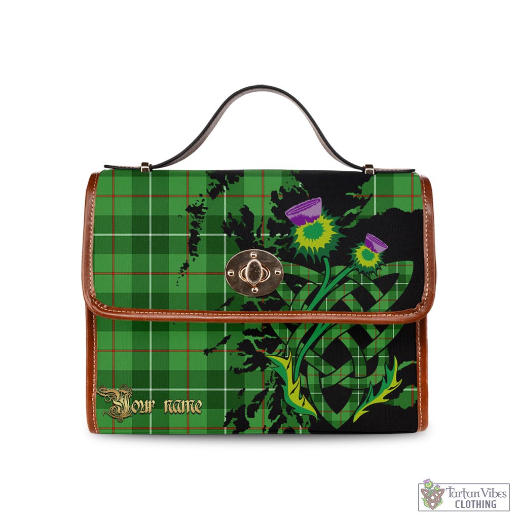 Boyle Tartan Waterproof Canvas Bag with Scotland Map and Thistle Celtic Accents Brown Leather Strap One Size 10.5*20*27cm - Tartan Vibes Clothing