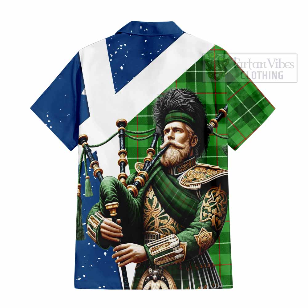 Tartan Vibes Clothing Boyle Tartan Short Sleeve Button Shirt with Family Crest Scottish Bagpiper Vibes