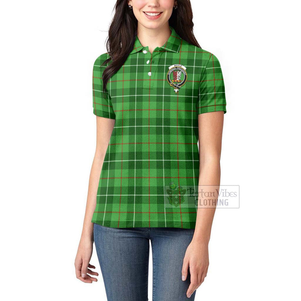 Tartan Vibes Clothing Boyle Tartan Women's Polo Shirt with Family Crest and Bearded Skull Holding Bottles of Whiskey