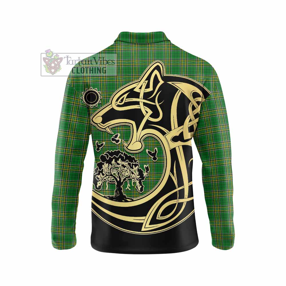 Boyle Irish Tartan Long Sleeve Polo Shirt with Coat of Arms Celtic Wolf Style - Tartan Vibes Clothing