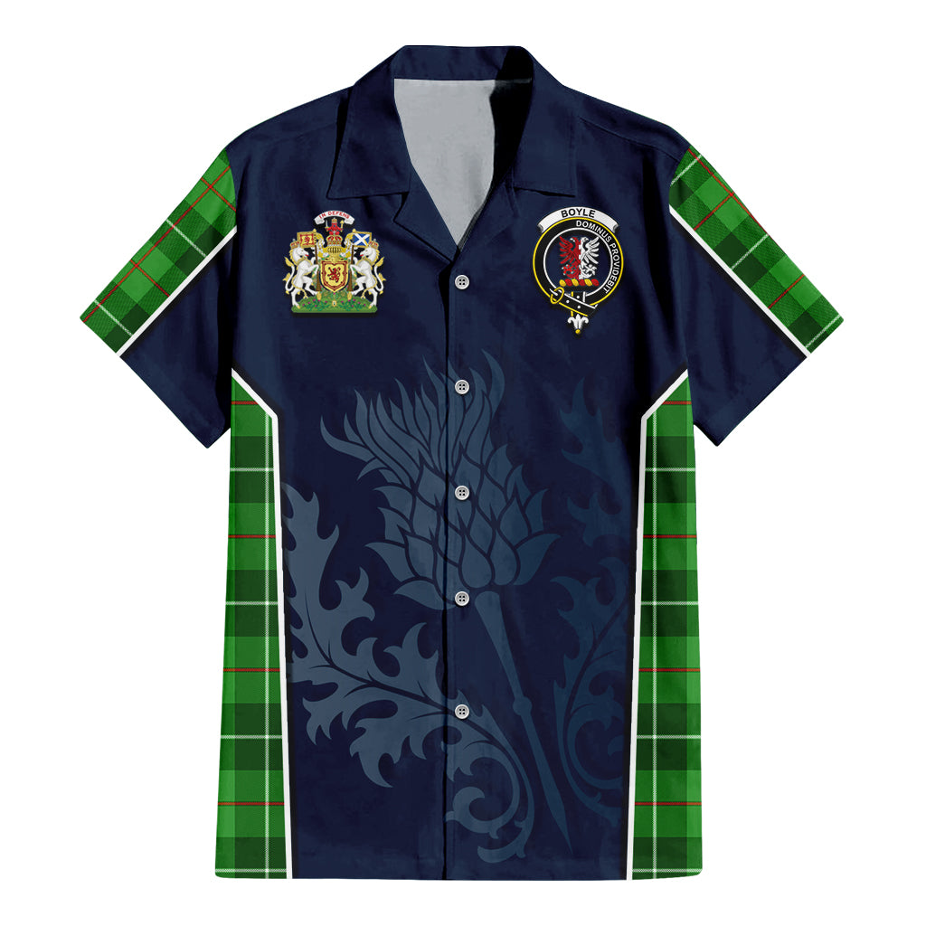 Tartan Vibes Clothing Boyle Tartan Short Sleeve Button Up Shirt with Family Crest and Scottish Thistle Vibes Sport Style