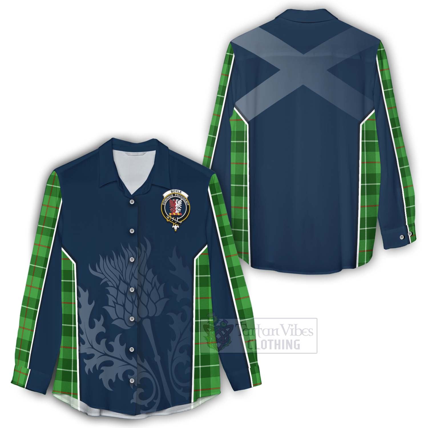 Tartan Vibes Clothing Boyle Tartan Women's Casual Shirt with Family Crest and Scottish Thistle Vibes Sport Style