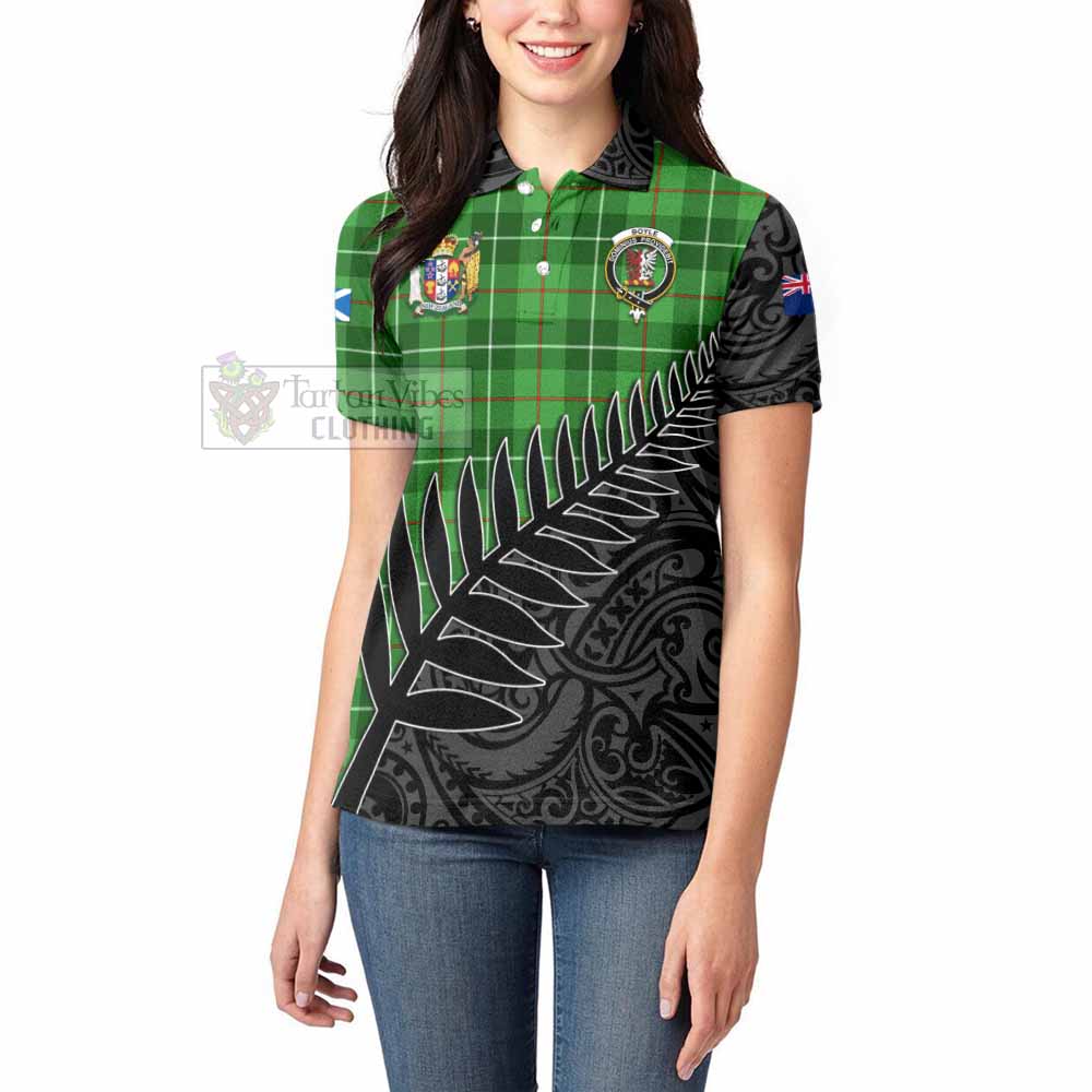 Tartan Vibes Clothing Boyle Crest Tartan Women's Polo Shirt with New Zealand Silver Fern Half Style