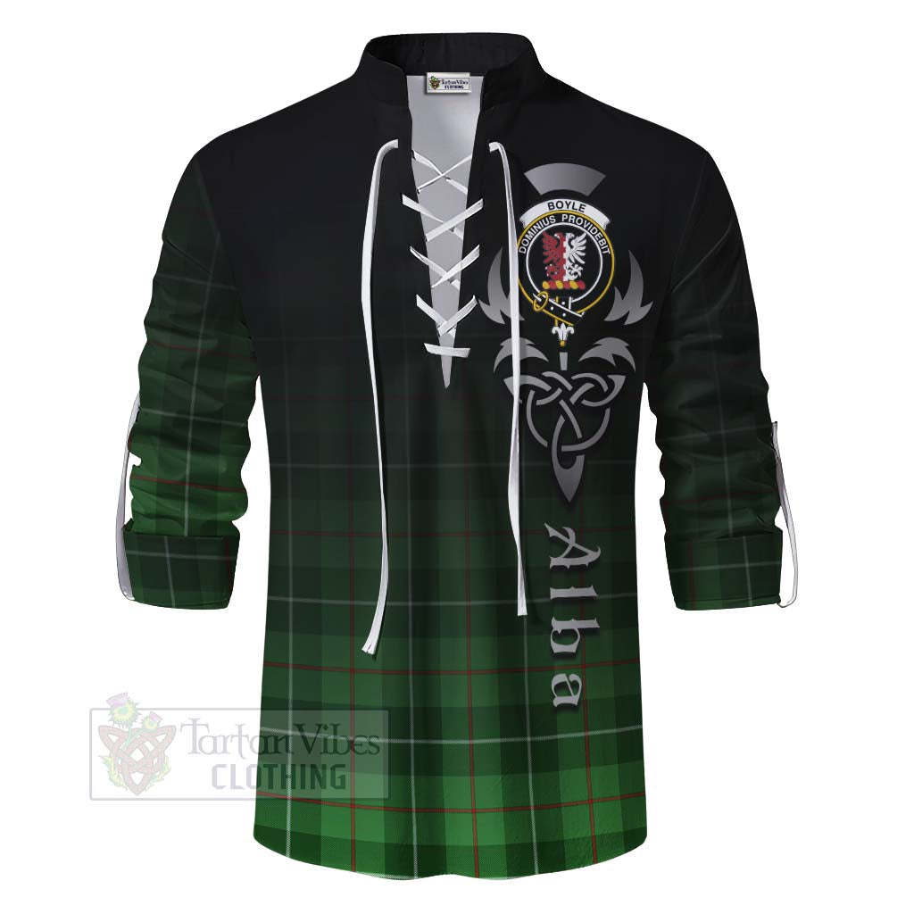 Tartan Vibes Clothing Boyle Tartan Ghillie Kilt Shirt Featuring Alba Gu Brath Family Crest Celtic Inspired