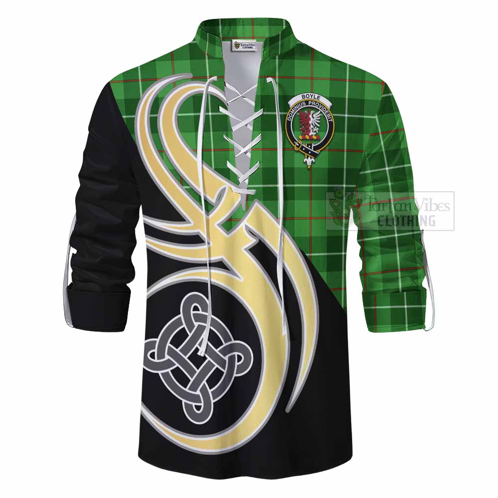 Tartan Vibes Clothing Boyle Tartan Ghillie Kilt Shirt with Family Crest and Celtic Symbol Style