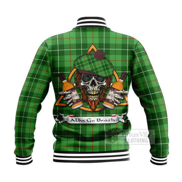 Boyle Tartan Baseball Jacket with Family Crest and Bearded Skull Holding Bottles of Whiskey