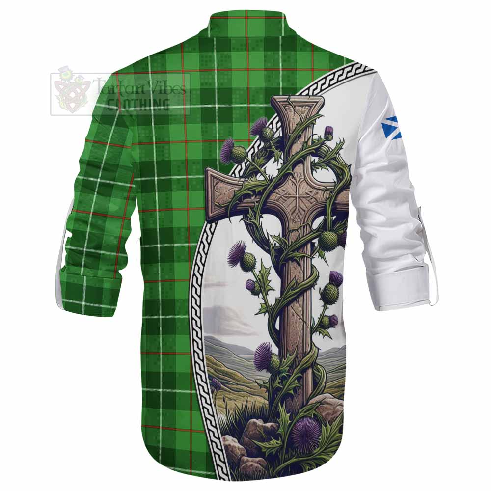 Tartan Vibes Clothing Boyle Tartan Ghillie Kilt Shirt with Family Crest and St. Andrew's Cross Accented by Thistle Vines