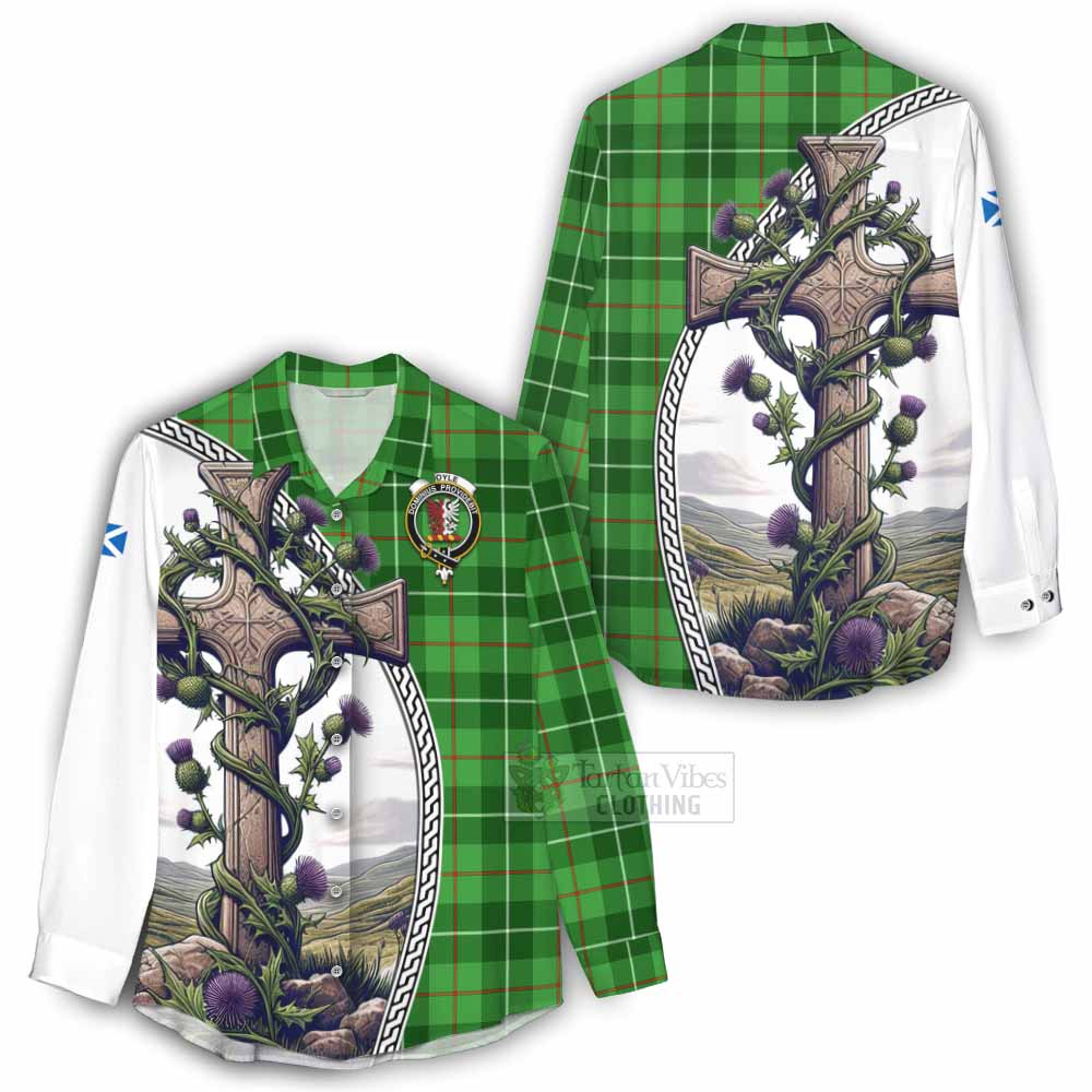 Tartan Vibes Clothing Boyle Tartan Women's Casual Shirt with Family Crest and St. Andrew's Cross Accented by Thistle Vines