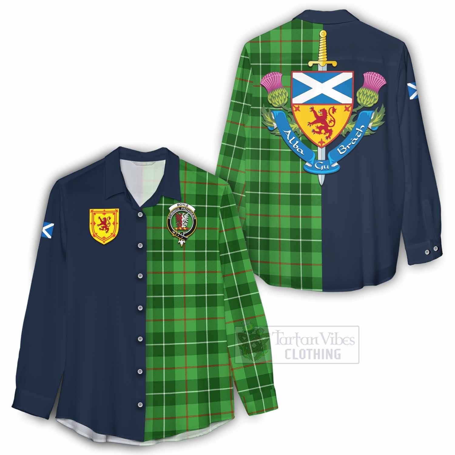 Tartan Vibes Clothing Boyle Tartan Women's Casual Shirt Alba with Scottish Lion Royal Arm Half Style