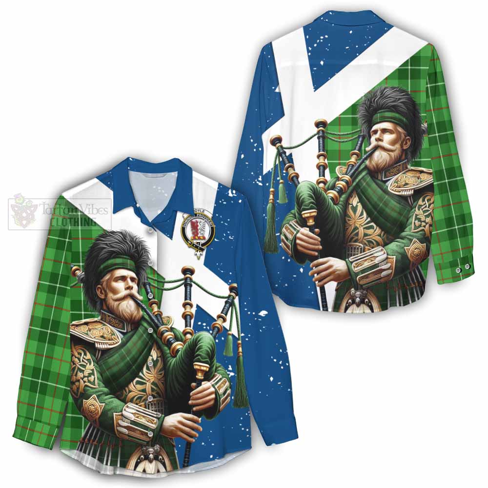 Tartan Vibes Clothing Boyle Tartan Women's Casual Shirt with Family Crest Scottish Bagpiper Vibes