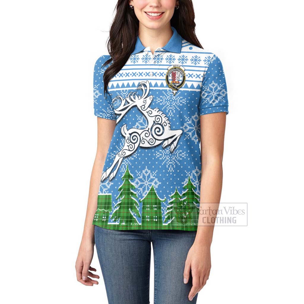 Tartan Vibes Clothing Boyle Clan Christmas Women's Polo Shirt Celtic Reindeer Style