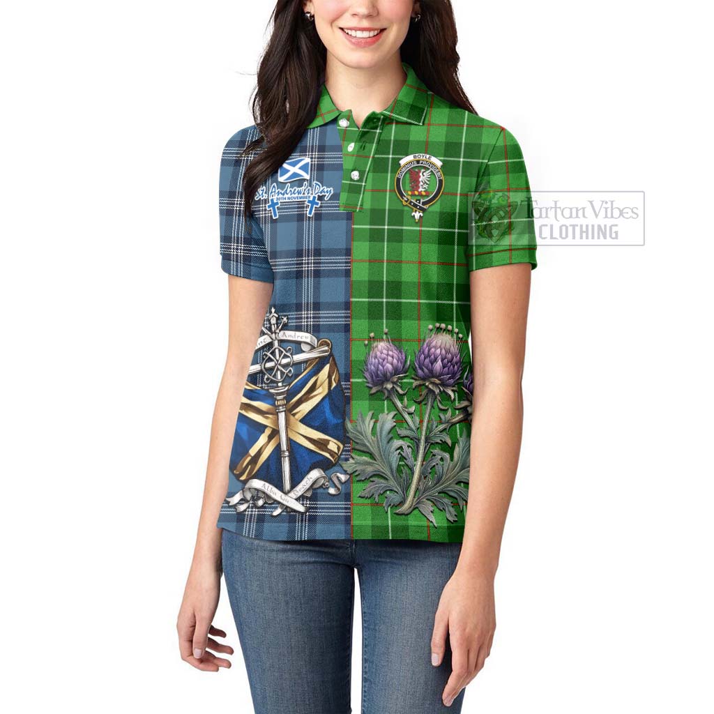 Tartan Vibes Clothing Boyle Tartan Women's Polo Shirt Happy St. Andrew's Day Half Tartan Style