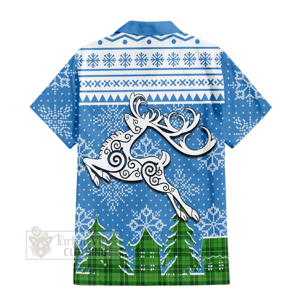 Tartan Vibes Clothing Boyle Clan Christmas Short Sleeve Button Shirt Celtic Reindeer Style