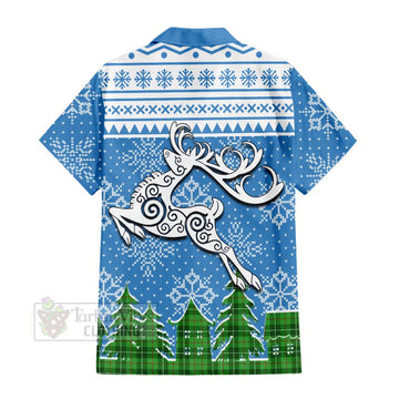 Boyle Clan Christmas Short Sleeve Button Shirt Celtic Reindeer Style