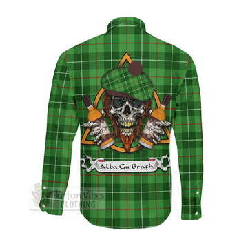 Boyle Tartan Long Sleeve Button Shirt with Family Crest and Bearded Skull Holding Bottles of Whiskey Men's Shirt - Tartan Vibes Clothing