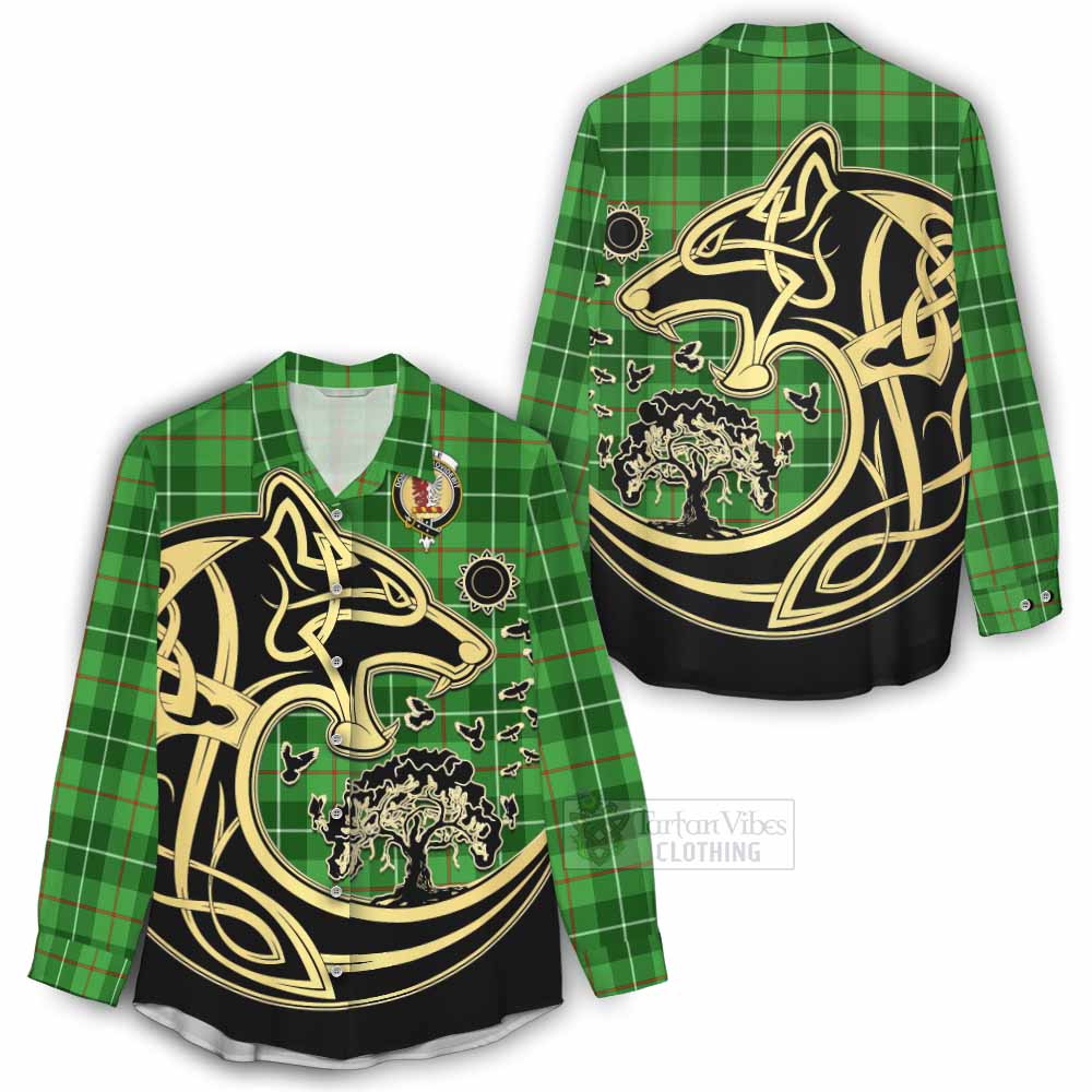 Tartan Vibes Clothing Boyle Tartan Women's Casual Shirt with Family Crest Celtic Wolf Style