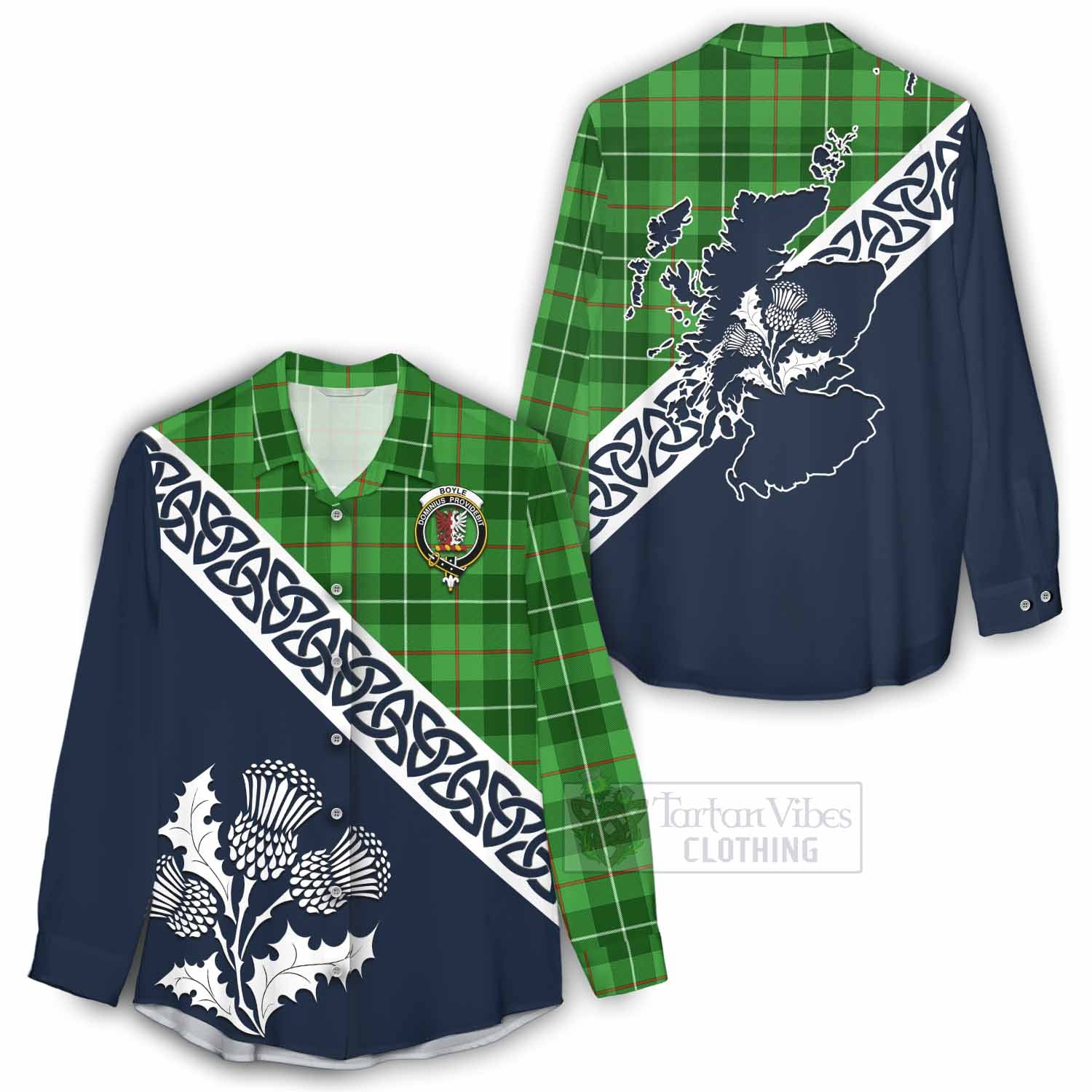 Tartan Vibes Clothing Boyle Tartan Women's Casual Shirt Featuring Thistle and Scotland Map