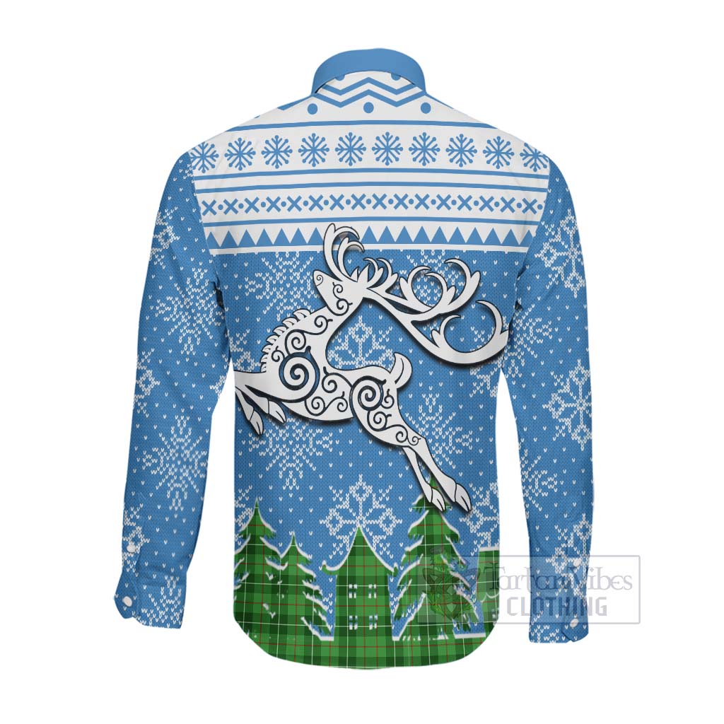 Tartan Vibes Clothing Boyle Clan Christmas Long Sleeve Button Shirt Celtic Reindeer Style