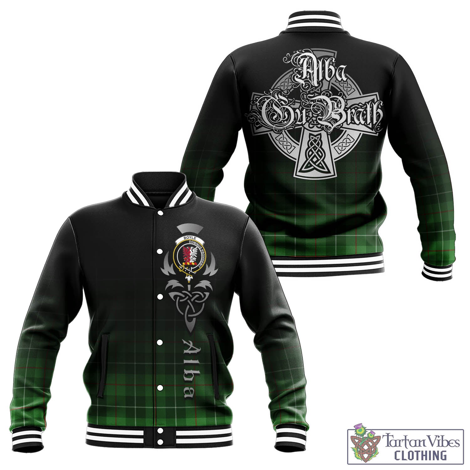 Tartan Vibes Clothing Boyle Tartan Baseball Jacket Featuring Alba Gu Brath Family Crest Celtic Inspired