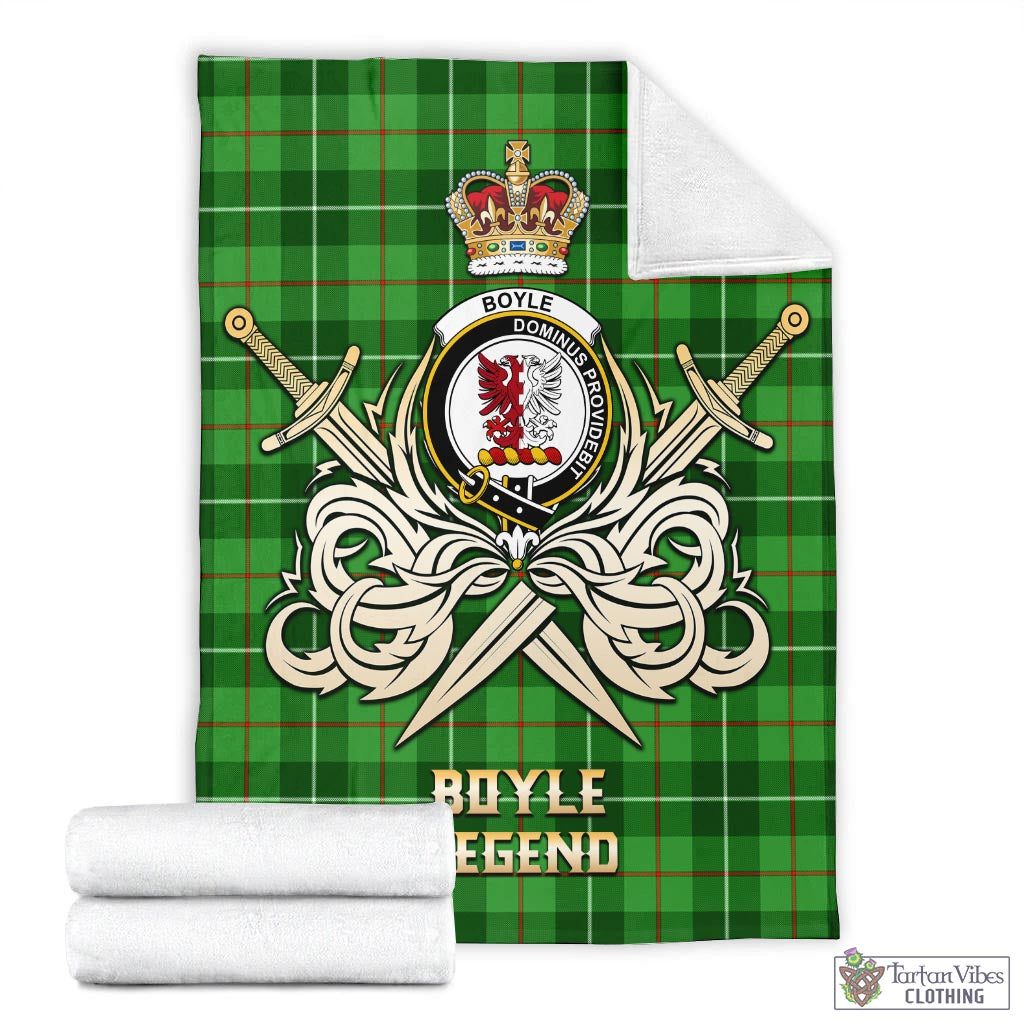 Tartan Vibes Clothing Boyle Tartan Blanket with Clan Crest and the Golden Sword of Courageous Legacy