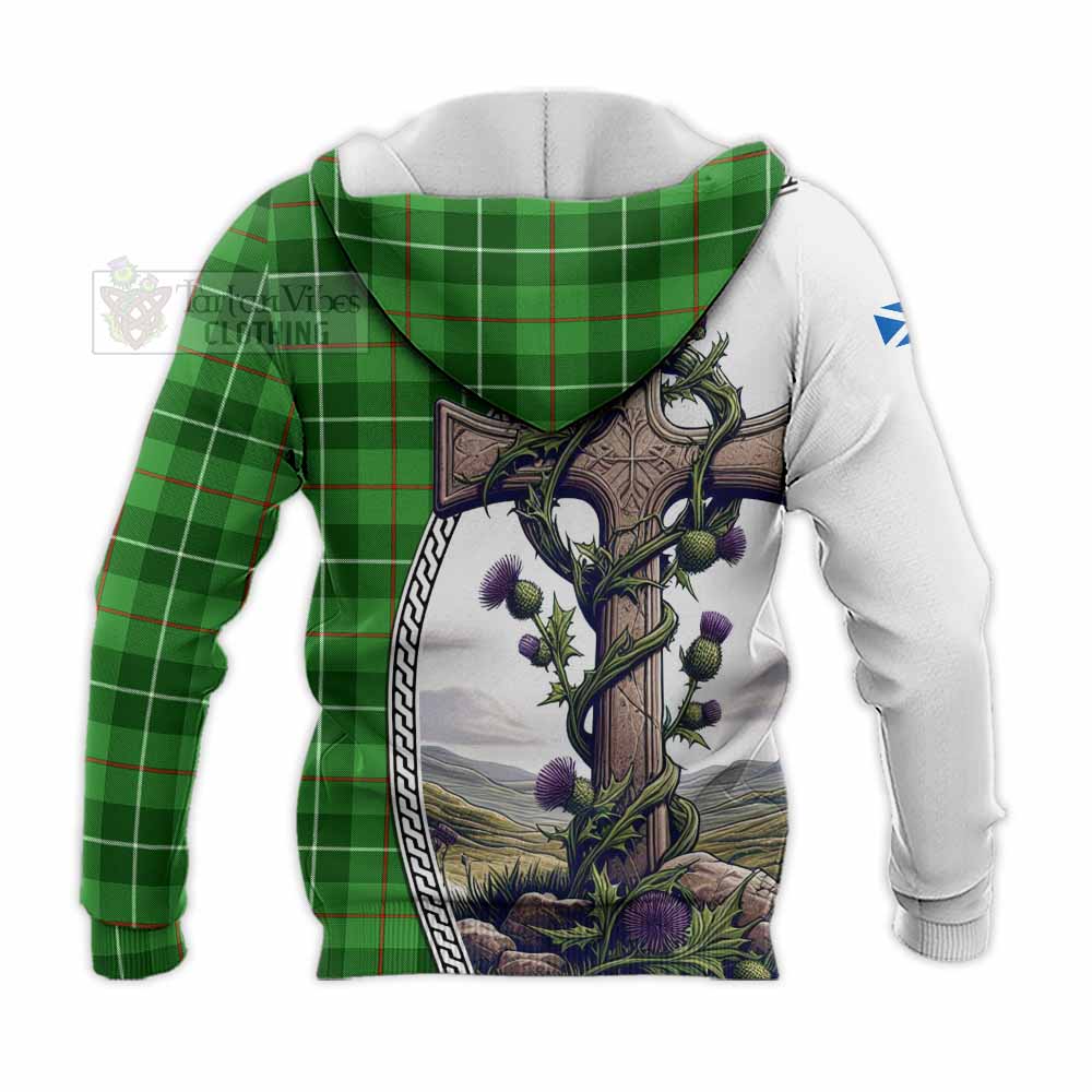 Tartan Vibes Clothing Boyle Tartan Knitted Hoodie with Family Crest and St. Andrew's Cross Accented by Thistle Vines