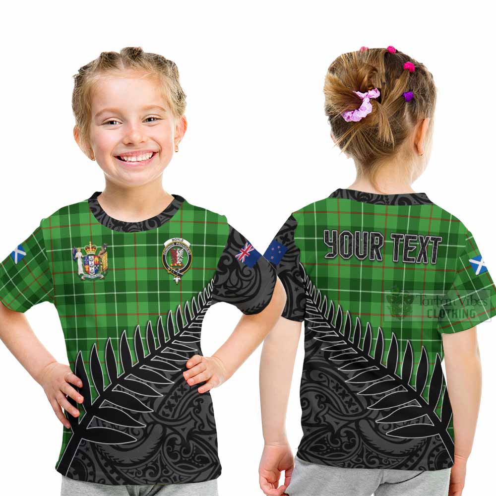 Tartan Vibes Clothing Boyle Crest Tartan Kid T-Shirt with New Zealand Silver Fern Half Style