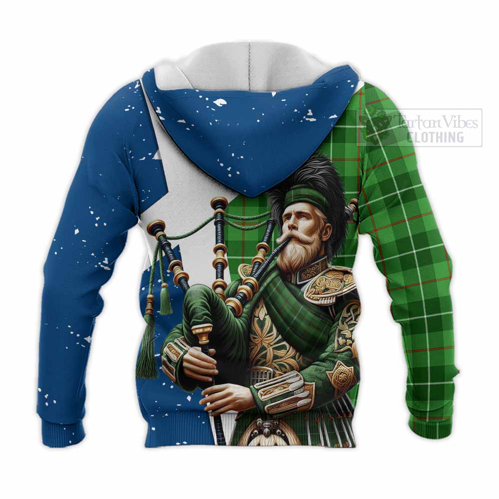 Tartan Vibes Clothing Boyle Tartan Knitted Hoodie with Family Crest Scottish Bagpiper Vibes