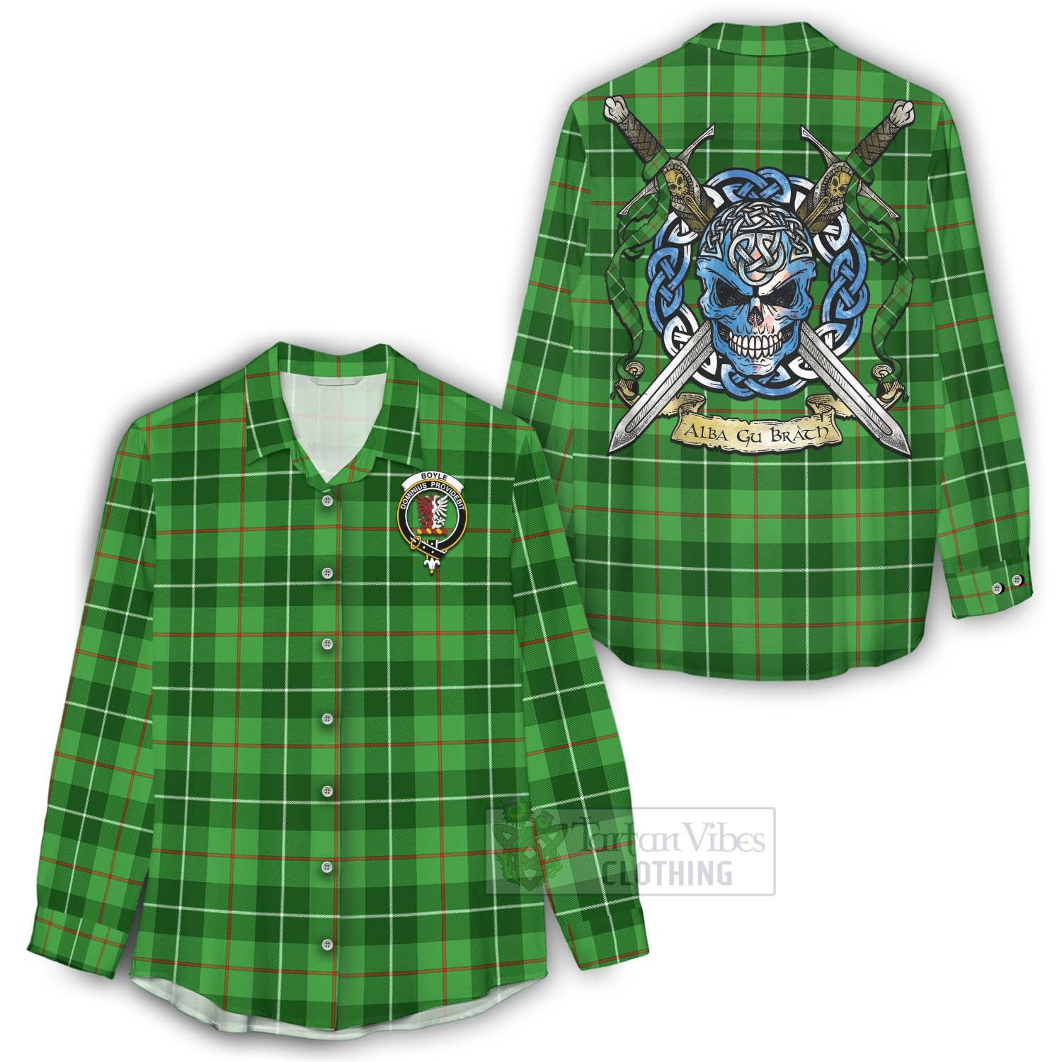 Tartan Vibes Clothing Boyle Tartan Women's Casual Shirt with Family Crest Celtic Skull Style