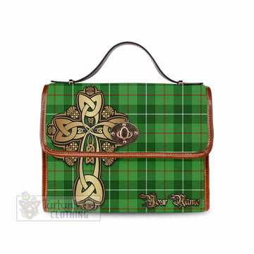 Boyle Tartan Waterproof Canvas Bag Golden Thistle Celtic Cross Style Brown Leather Strap One Size 10.5*20*27cm - Tartan Vibes Clothing