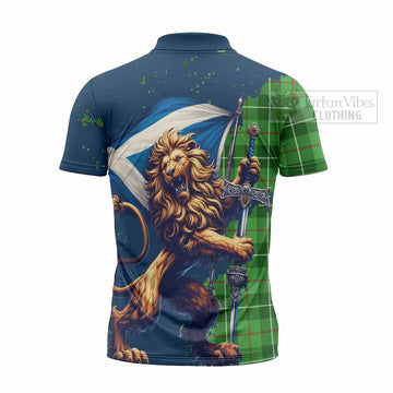 Boyle Tartan Family Crest Zipper Polo Shirt with Scottish Majestic Lion