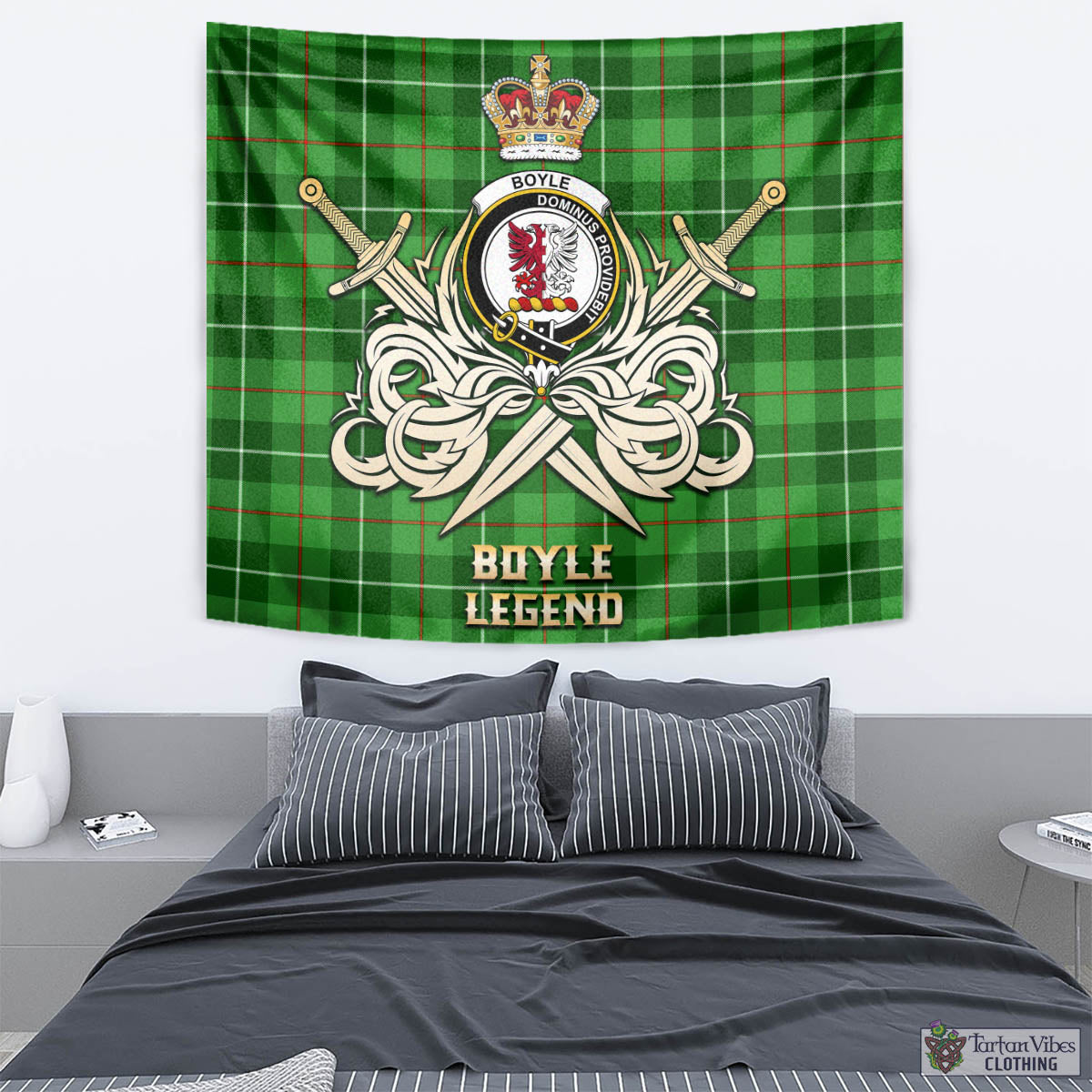 Tartan Vibes Clothing Boyle Tartan Tapestry with Clan Crest and the Golden Sword of Courageous Legacy