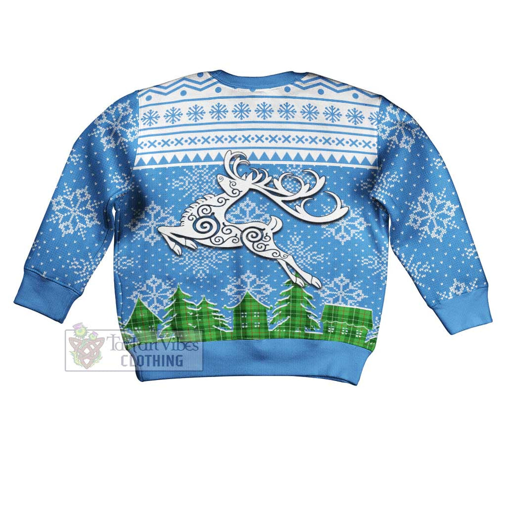 Tartan Vibes Clothing Boyle Clan Christmas Kid Ugly Sweater with Tartan and Celtic Raindeer Style