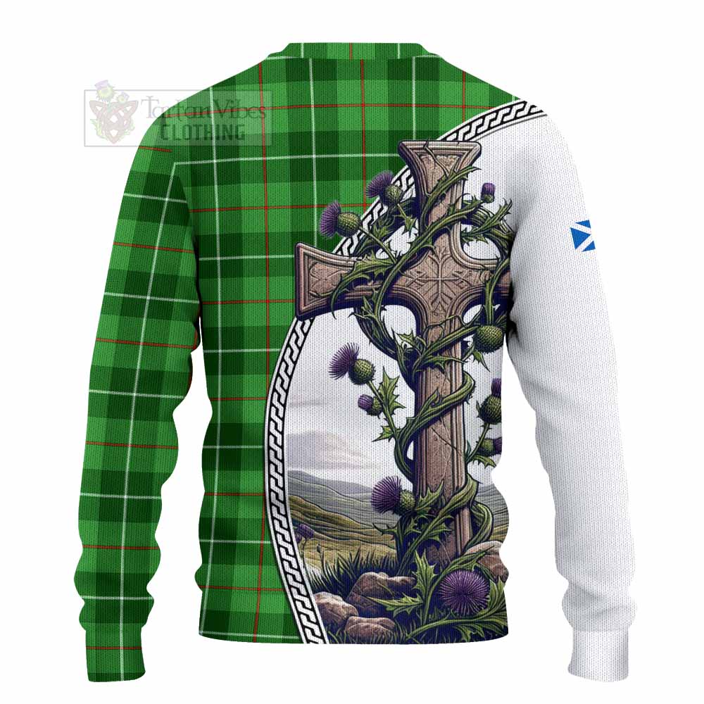 Tartan Vibes Clothing Boyle Tartan Knitted Sweater with Family Crest and St. Andrew's Cross Accented by Thistle Vines