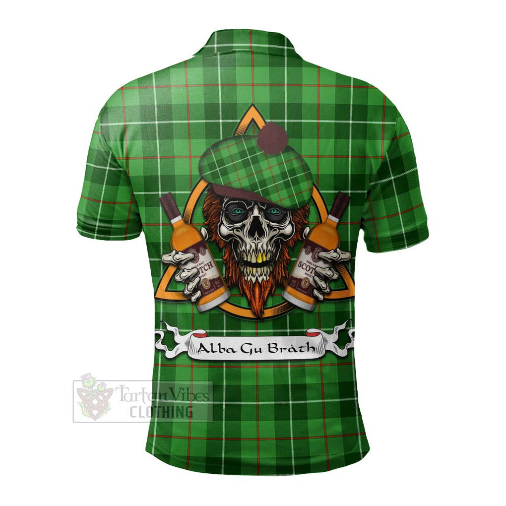 Tartan Vibes Clothing Boyle Tartan Polo Shirt with Family Crest and Bearded Skull Holding Bottles of Whiskey