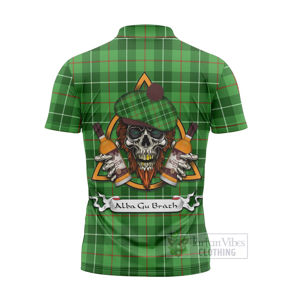 Tartan Vibes Clothing Boyle Tartan Zipper Polo Shirt with Family Crest and Bearded Skull Holding Bottles of Whiskey