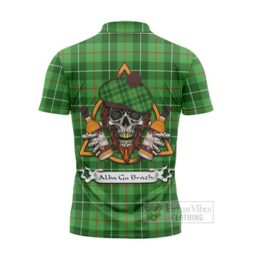 Boyle Tartan Zipper Polo Shirt with Family Crest and Bearded Skull Holding Bottles of Whiskey