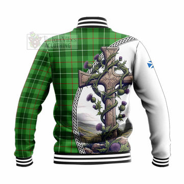 Boyle Tartan Baseball Jacket with Family Crest and St. Andrew's Cross Accented by Thistle Vines